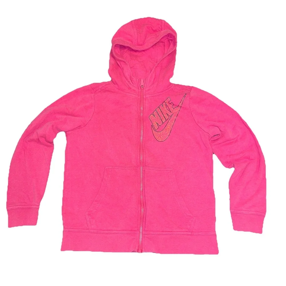 Nike Girls' Club FZ Bright Pink Zip-up Fleece Hoodie Size Large